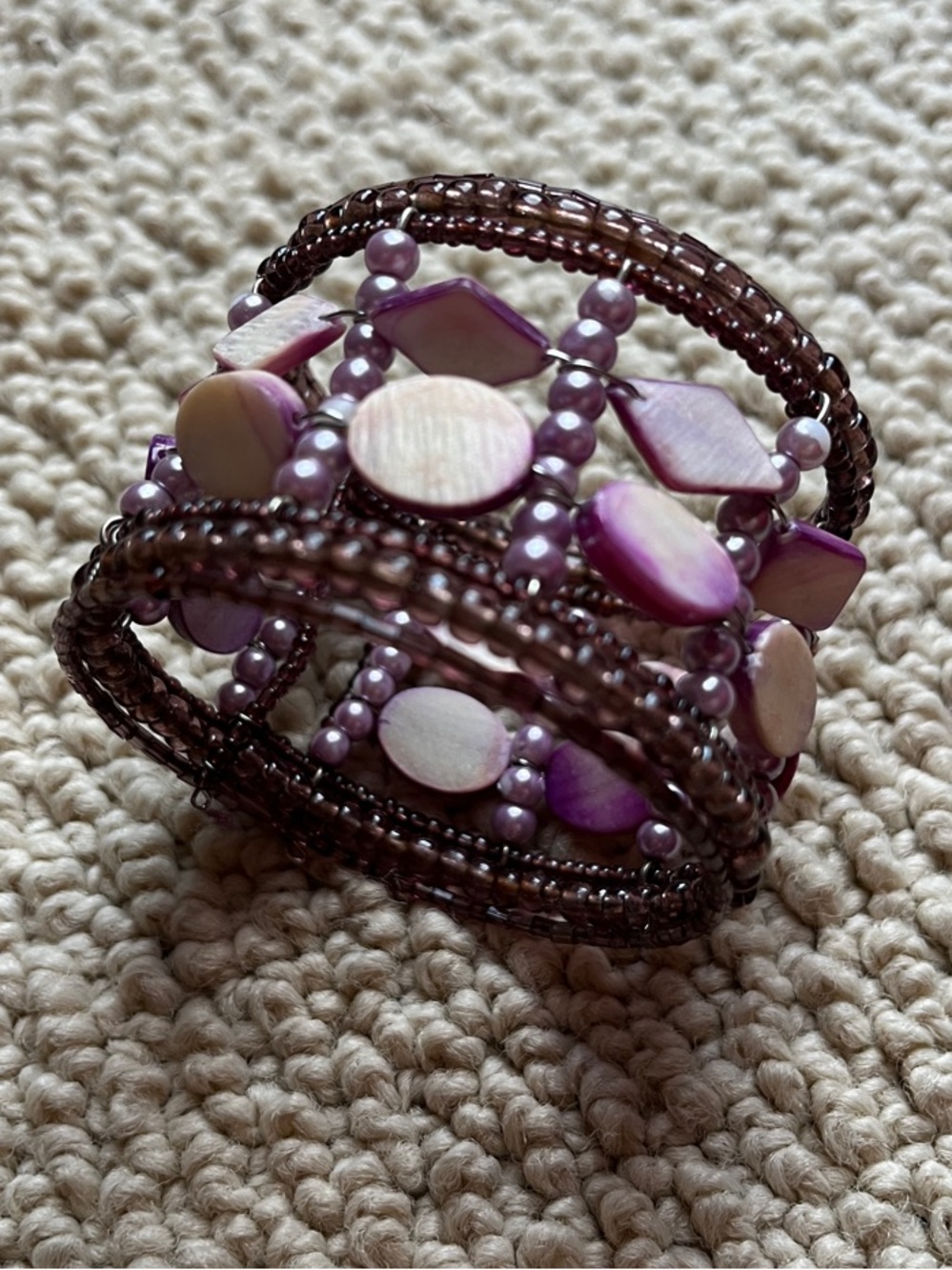 Purple Beaded Statement Cuff Bracelet